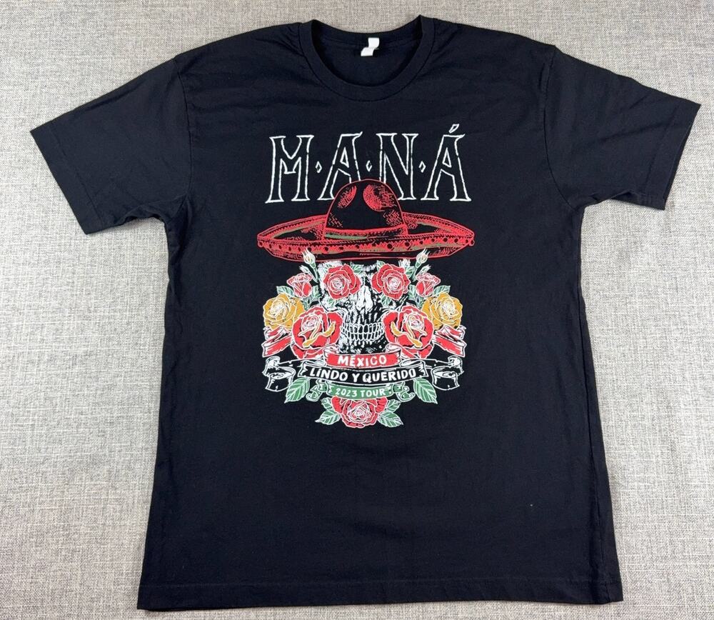 Mana Mexico Lindo y Querido 2023 Tour T Shirt Black Skull Roses Concert Tee
